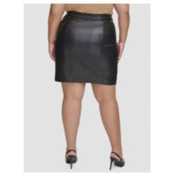 Calvin Klein Womens Black Faux Leather Skirt Size 16W New - Picture 7 of 7